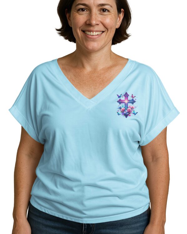 When Butterflies Appear V-neck Dolman Sleeves Shirt - Image 6
