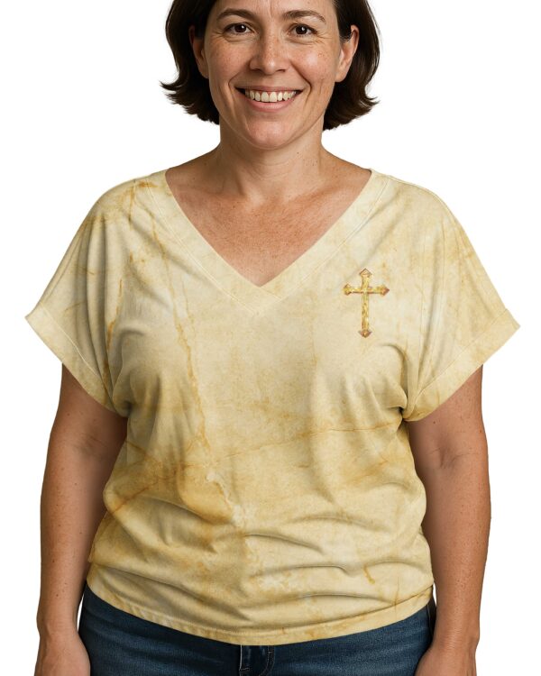 Be Still Before The Lord All Over Print V-neck Dolman Sleeves Shirt - Image 4