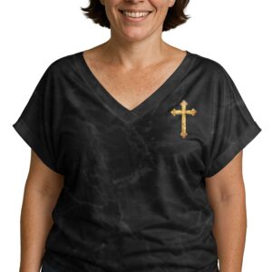 Alternative view of Be Still Before The Lord And Wait Patiently For Him All Over Print V-neck Dolman Sleeves Shirt