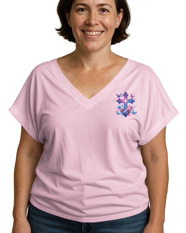 When Butterflies Appear V-neck Dolman Sleeves Shirt - Image 10