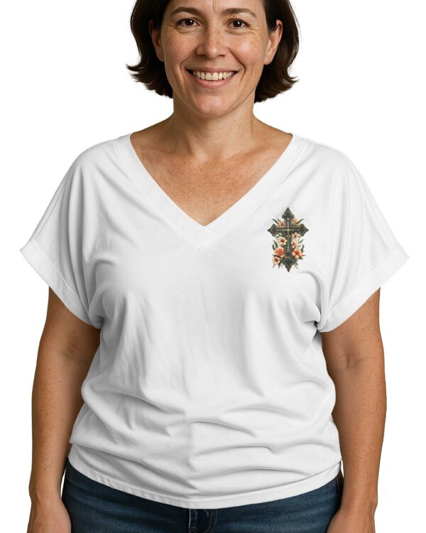 A Praying Mom is a Powerful Force V-neck Dolman Sleeves Shirt - Image 4